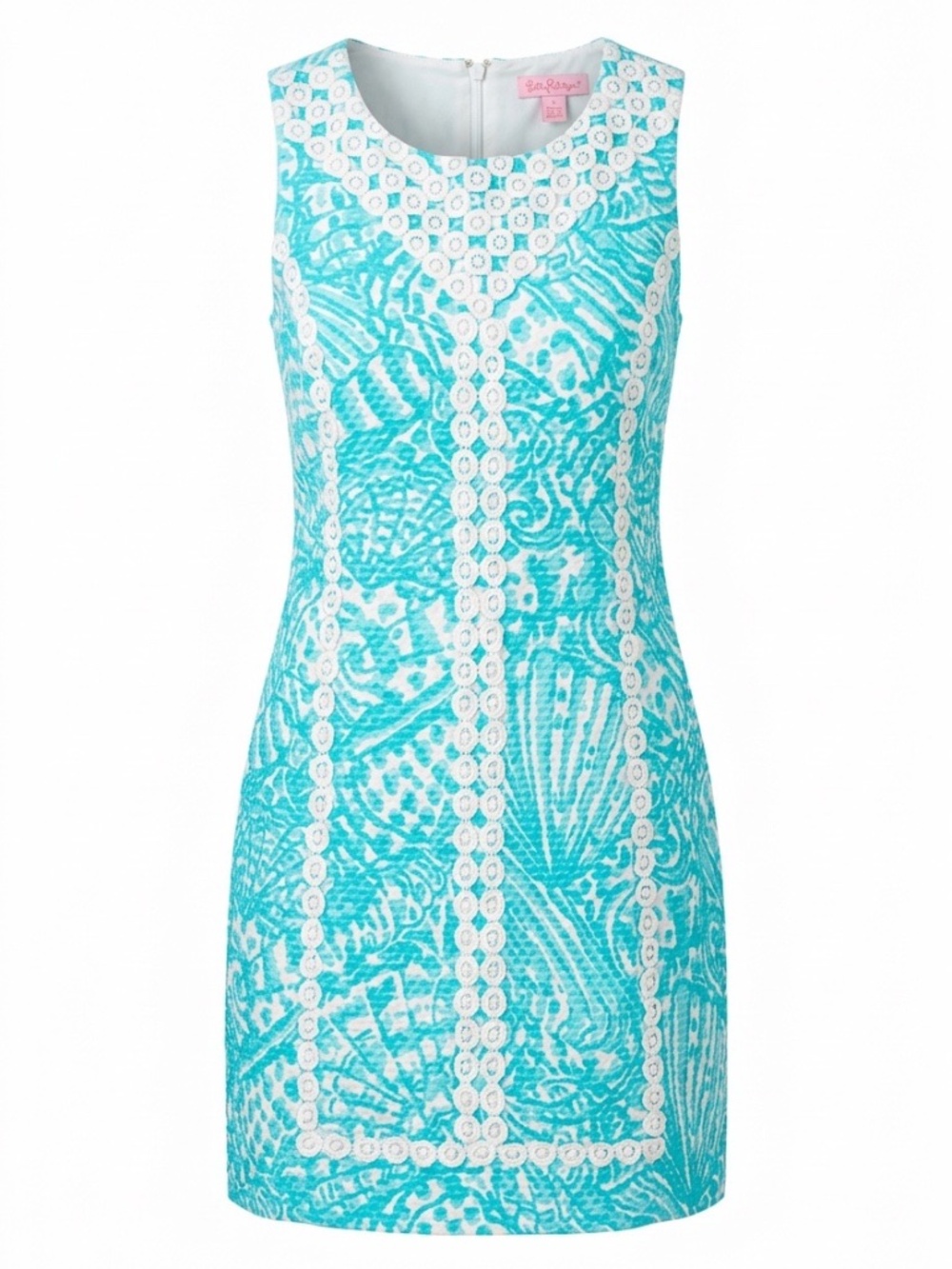 Lilly Pulitzer MacFarlane Shorely Blue Sea Cups Lace Detail Shift Dress -size 14